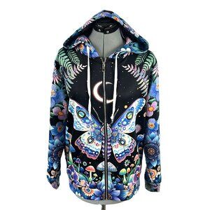Butterfly Moon Mushroom All Over Print Hoodie M Full Zip